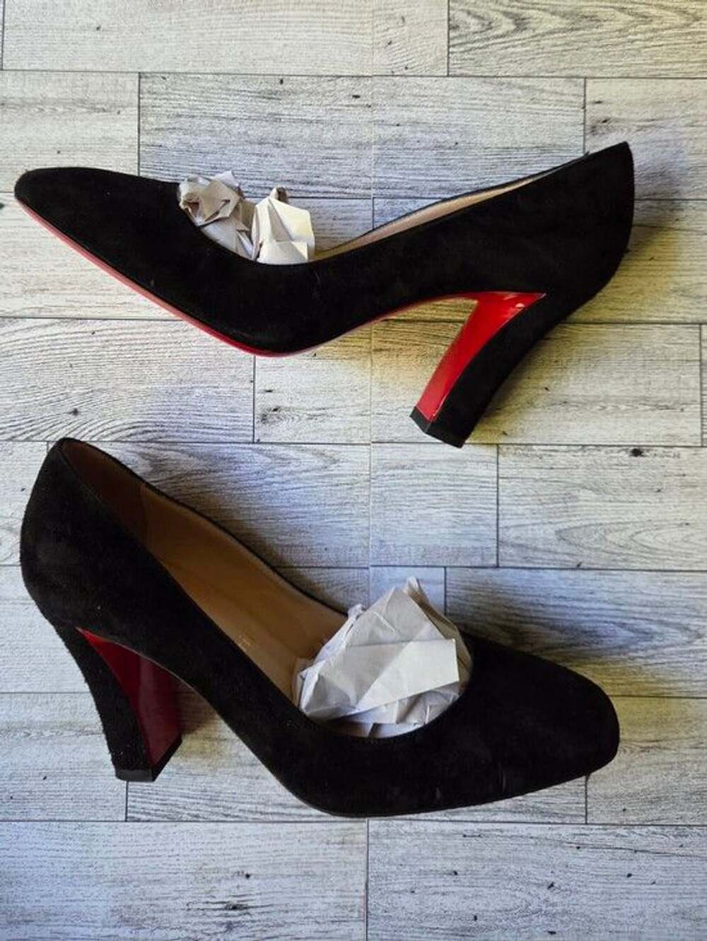 Christian Louboutin Viva 85 Veau Velours Black Suede Pumps Size 37 Red Sole
